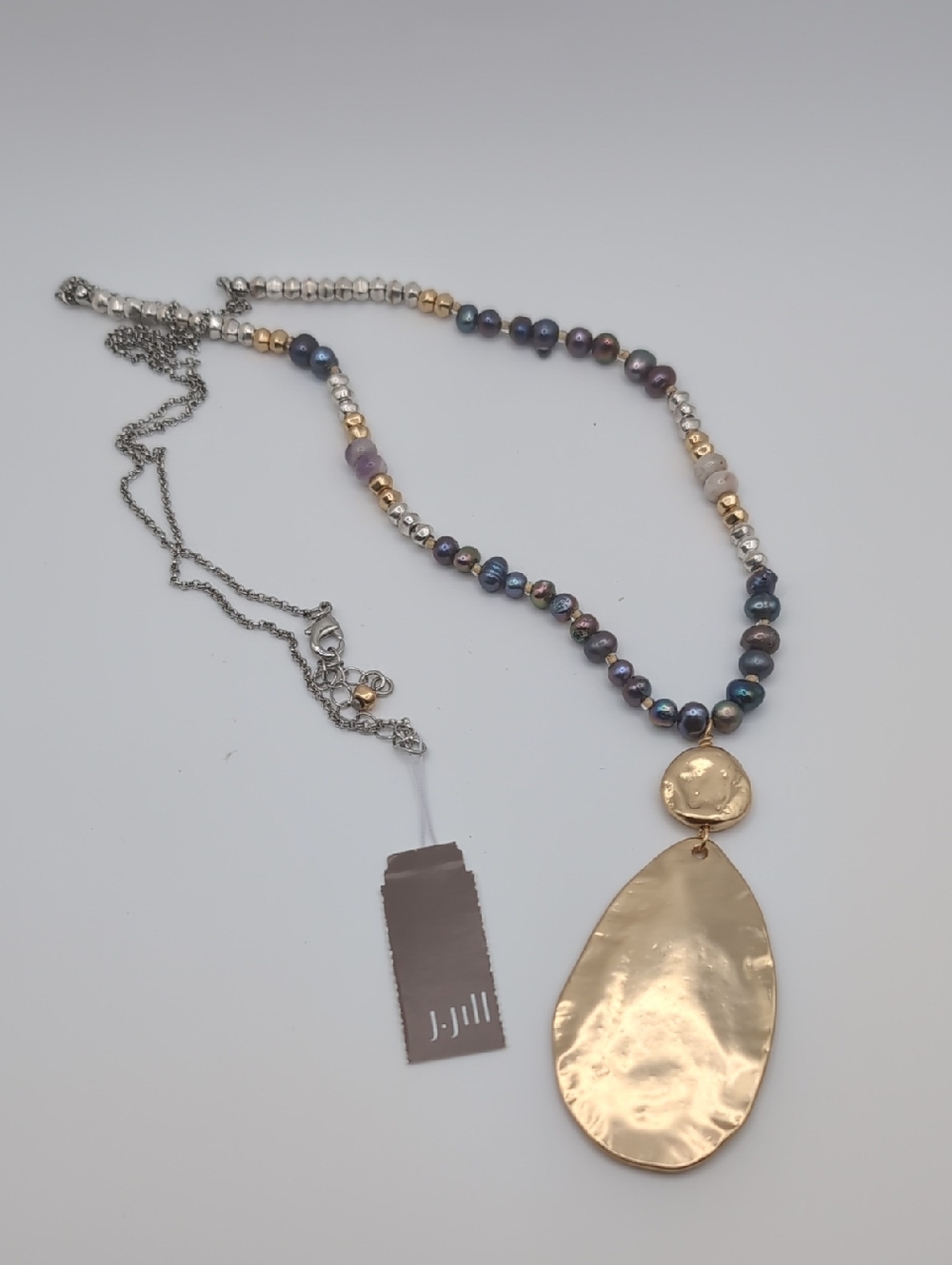 J. Jill Beaded Necklace with Gold-Tone Hammered Pendant NWT